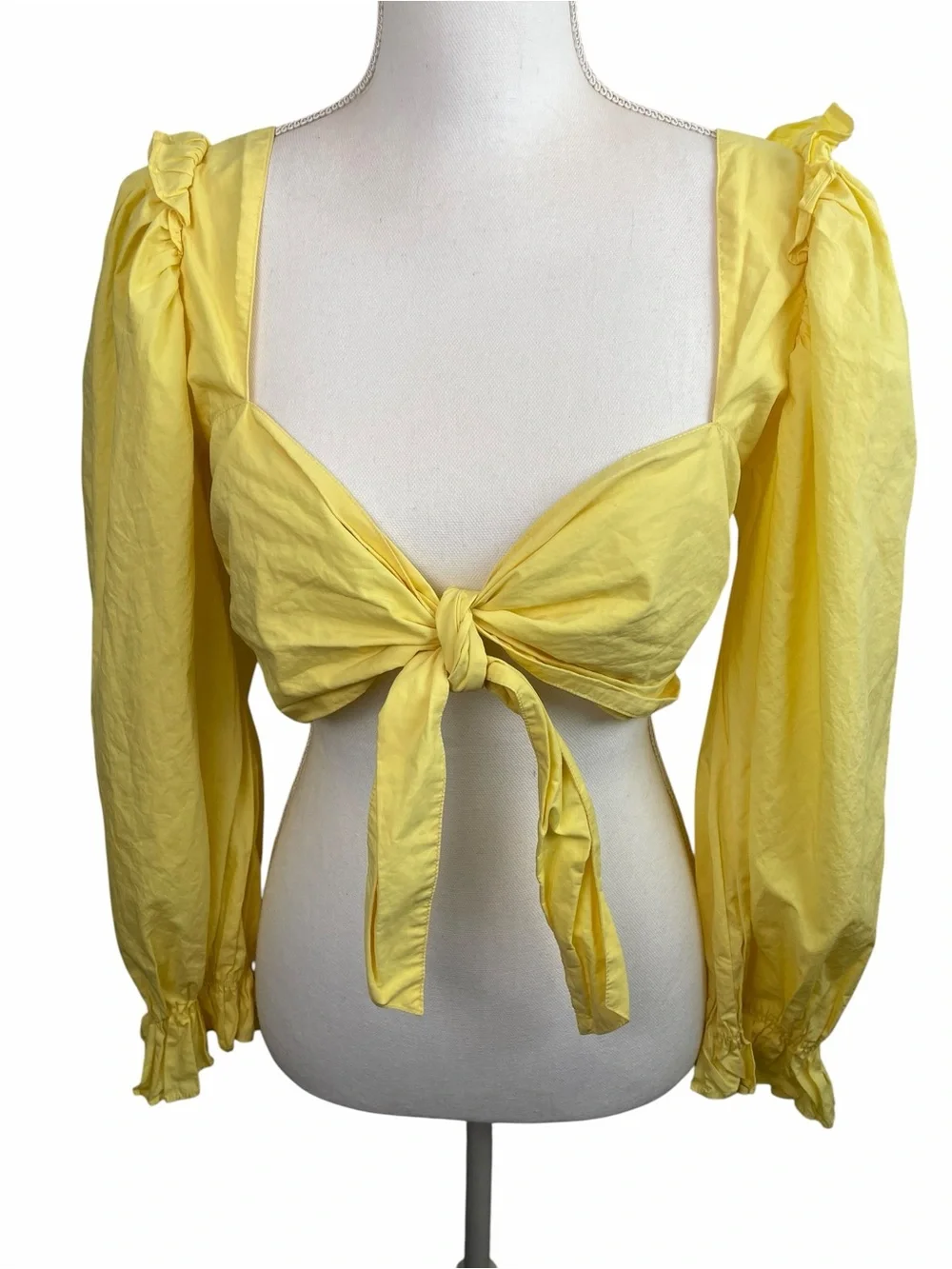 Allina Liu | Idun Yellow Tie-Front Puff Sleeve Crop Top